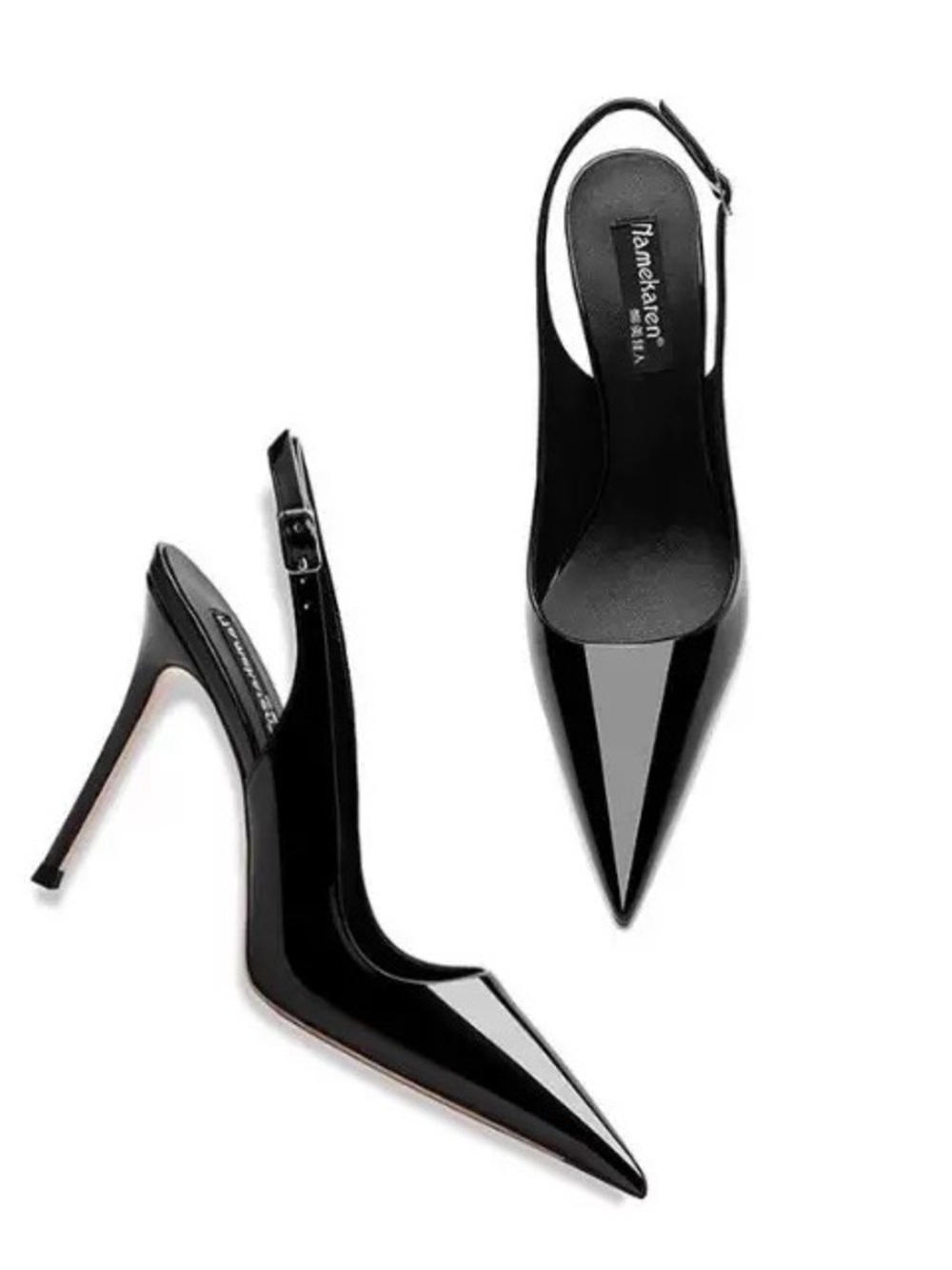 Black Patent Pointed Slingback Pumps